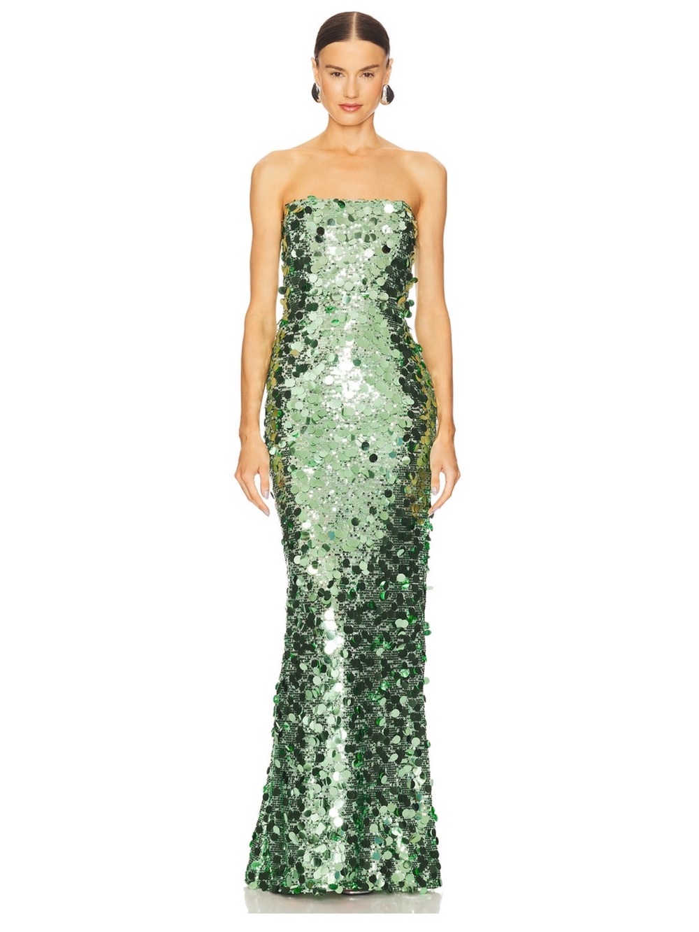Bronx & Banco Strapless Green Sequin Gown